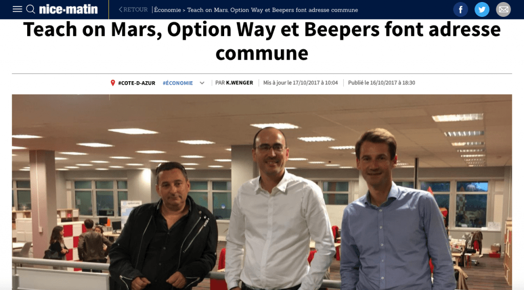 Nice Matin : Web time medias : BornToFly : Teach on Mars, Beepeers and Option Way inauguate new premices