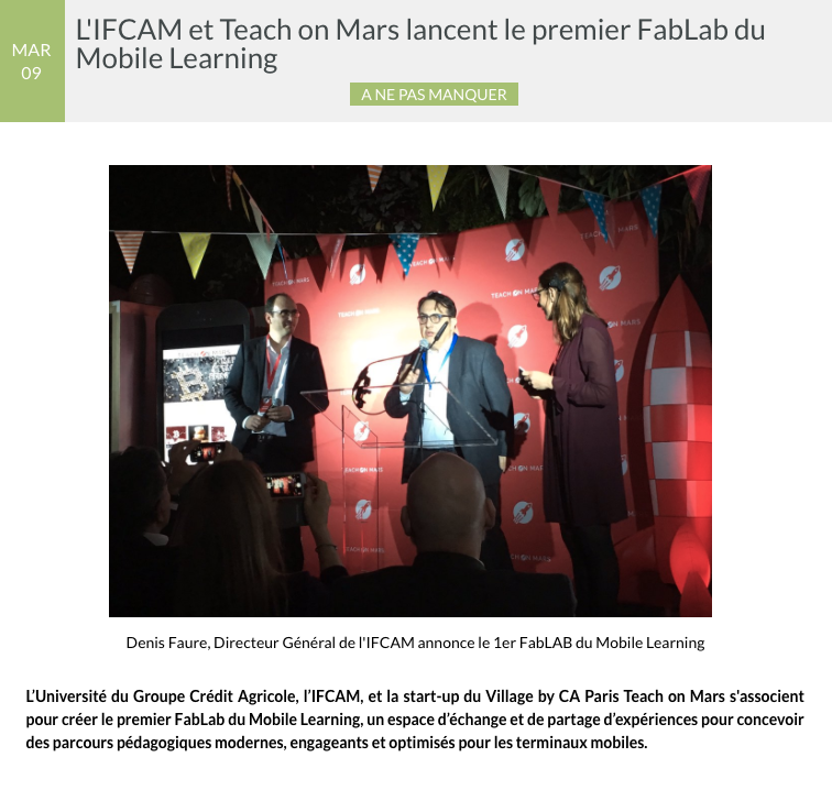 Teach on Mars IFCAM- FabLab Article - Le Village by CA - 