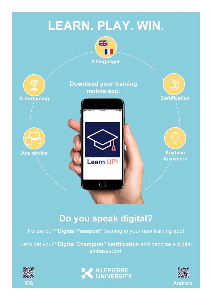 Learn UP! application,the Klépierre Group's mobile learning app for training - official communications poster