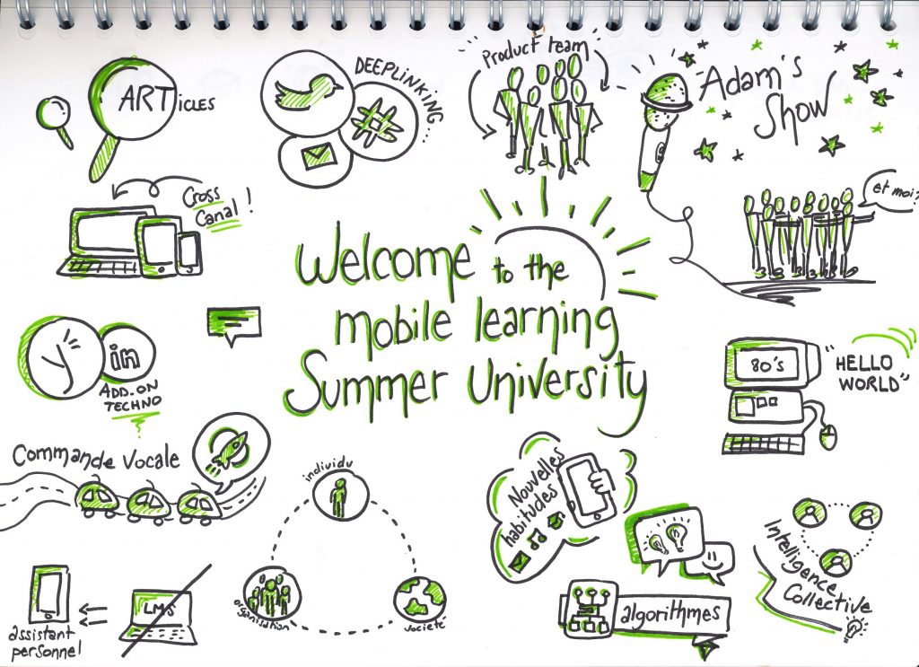 Sketchote de la conférence Welcome to the Mobile Learning Summer University" de Vincent Desnot