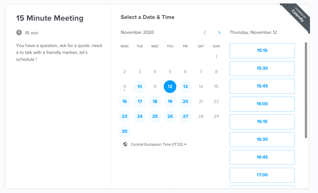 Calendly booking page